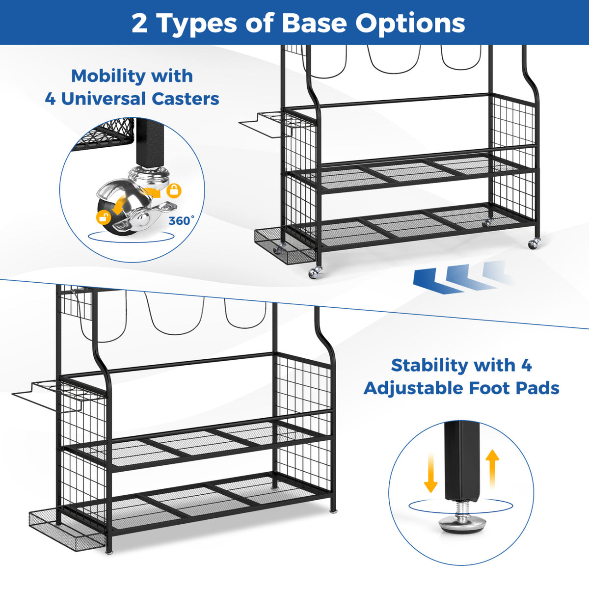 Golf Bag Organizer with Club Rack & 3 Bungee Cords - Black, Flexible Mounting