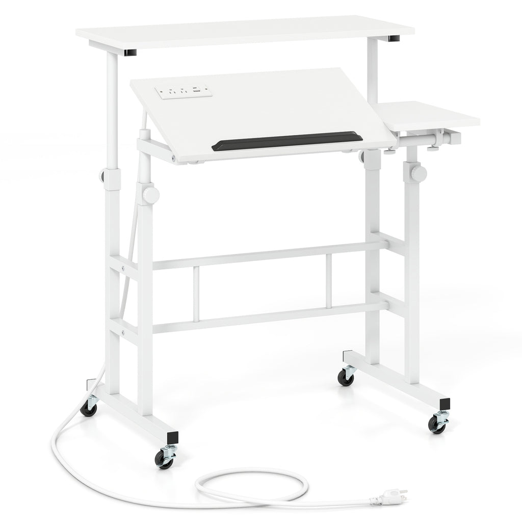Standing Desk Converter, Adjustable 2-Tier Workstation - White