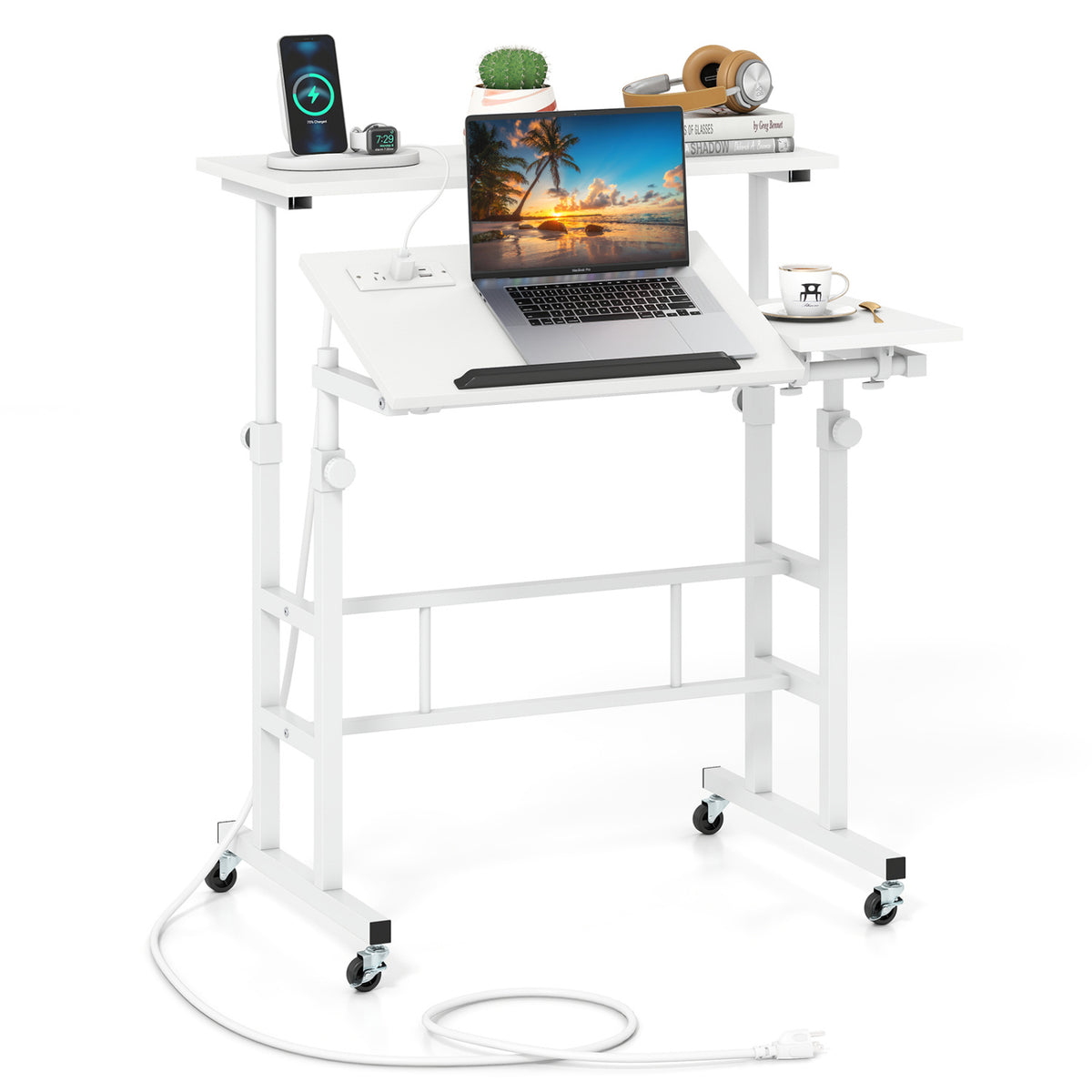 Standing Desk Converter, Adjustable 2-Tier Workstation - White