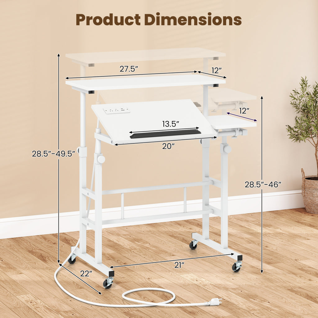 Standing Desk Converter, Adjustable 2-Tier Workstation - White