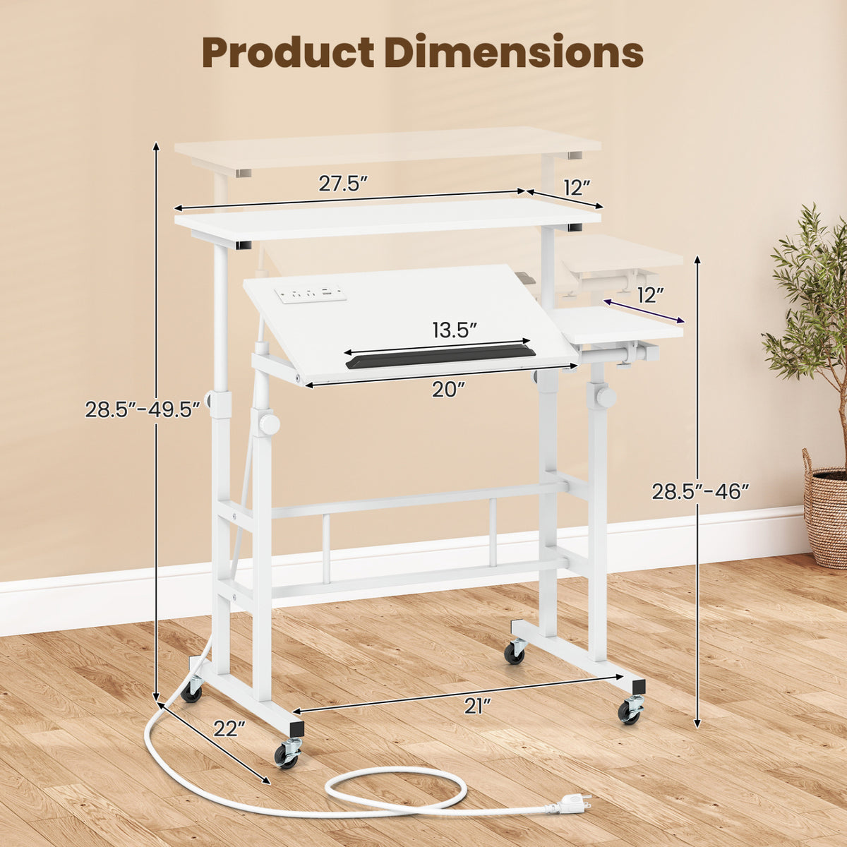 Standing Desk Converter, Adjustable 2-Tier Workstation - White