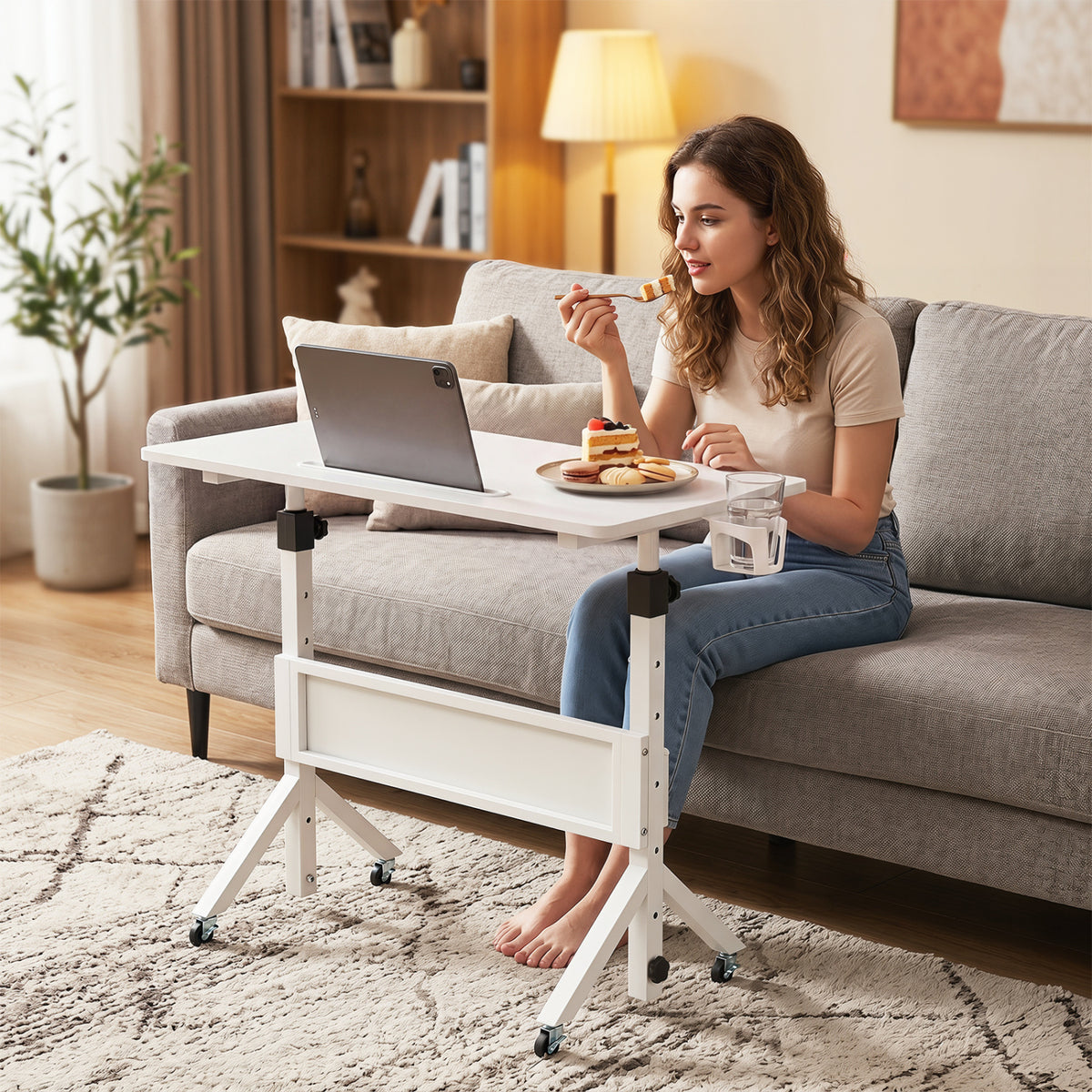 Mobile Standing Desk Height Adjustable Rolling Laptop with Cup Holder