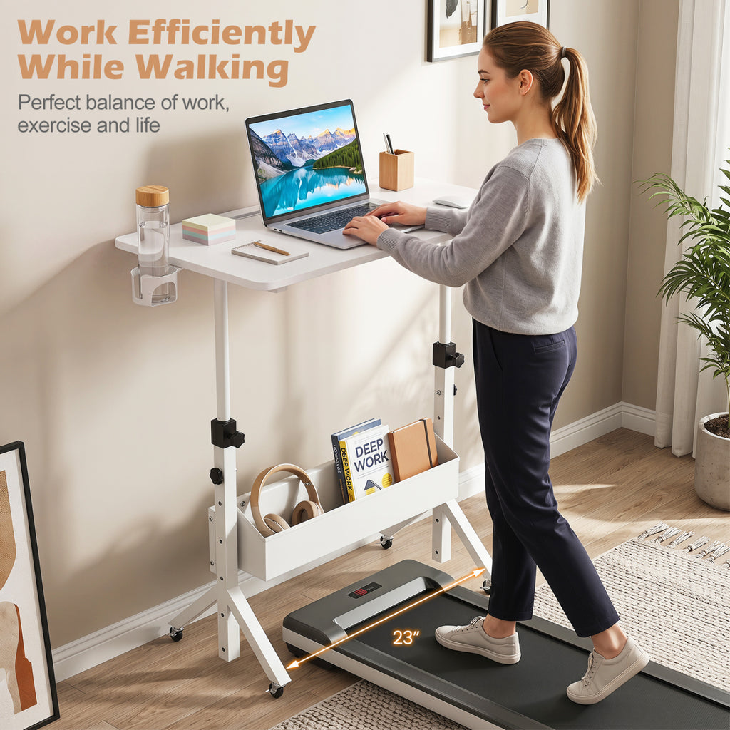 Mobile Standing Desk Height Adjustable Rolling Laptop with Cup Holder