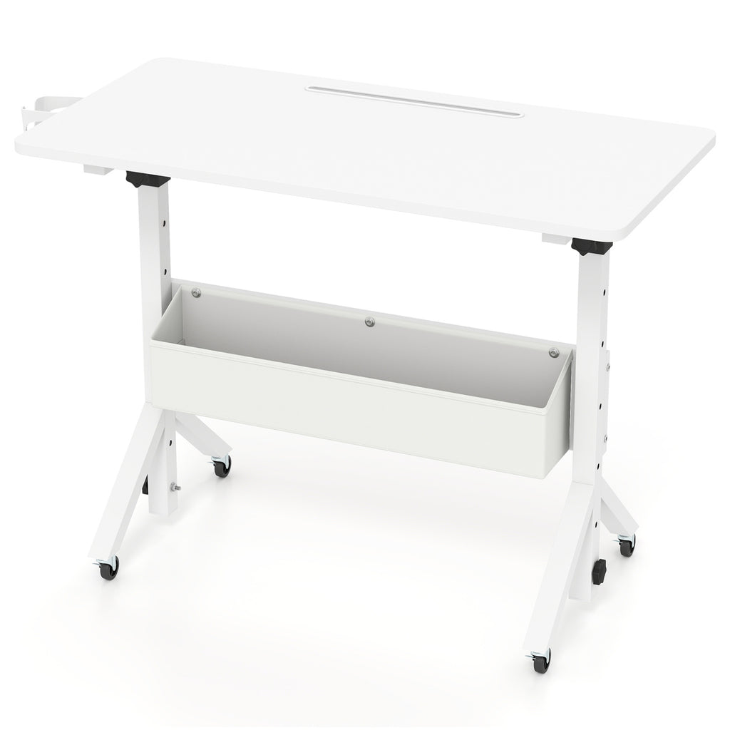 Mobile Standing Desk Height Adjustable Rolling Laptop with Cup Holder
