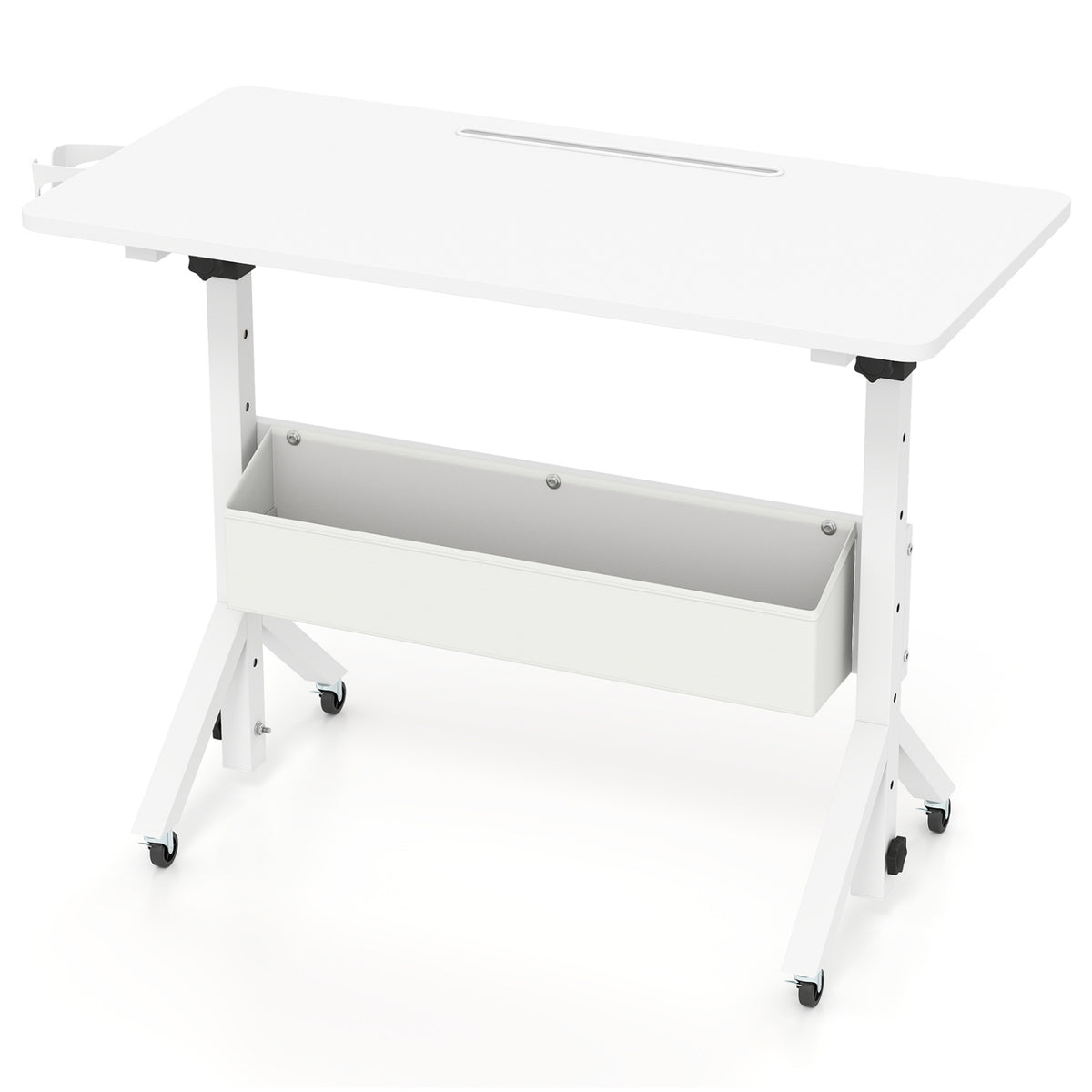 Mobile Standing Desk Height Adjustable Rolling Laptop with Cup Holder