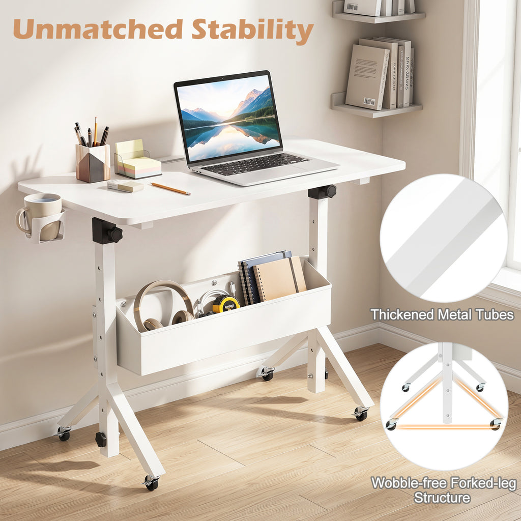 Mobile Standing Desk Height Adjustable Rolling Laptop with Cup Holder