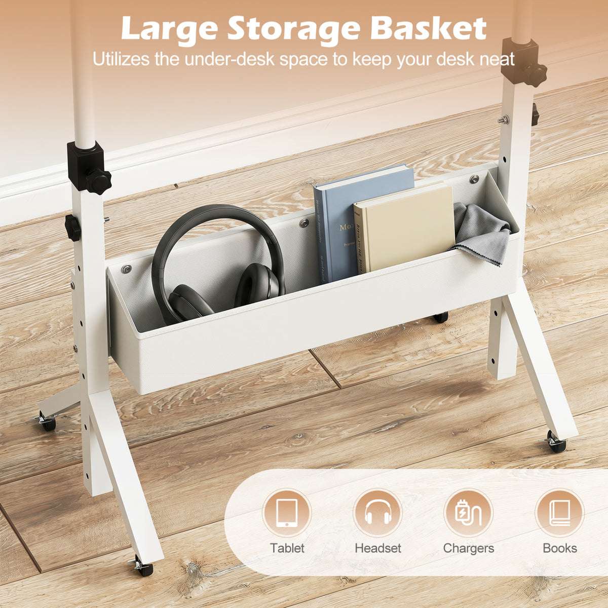 Mobile Standing Desk Height Adjustable Rolling Laptop with Cup Holder