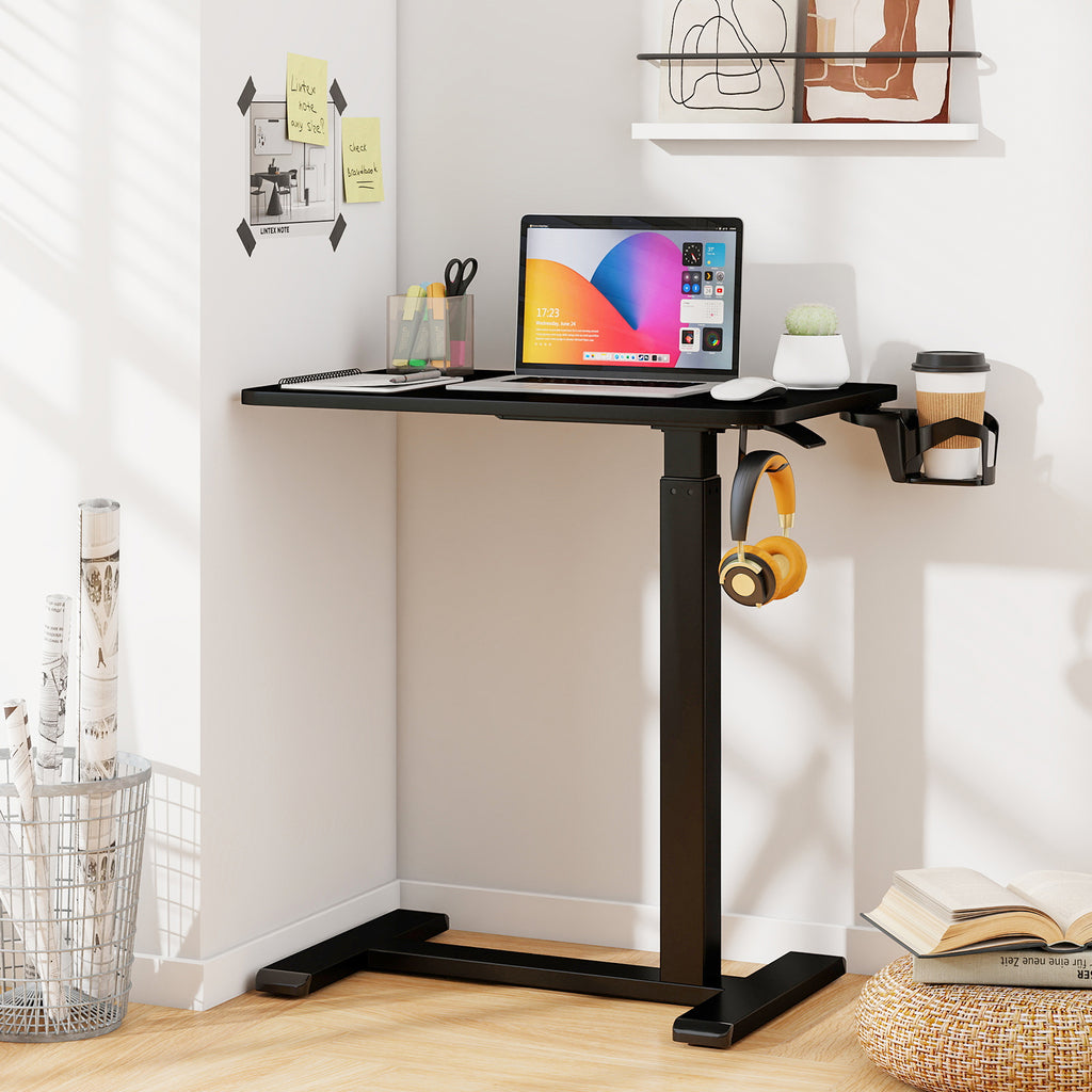 Mobile Bedside Table Height Adjustable Overbed Desk - Black