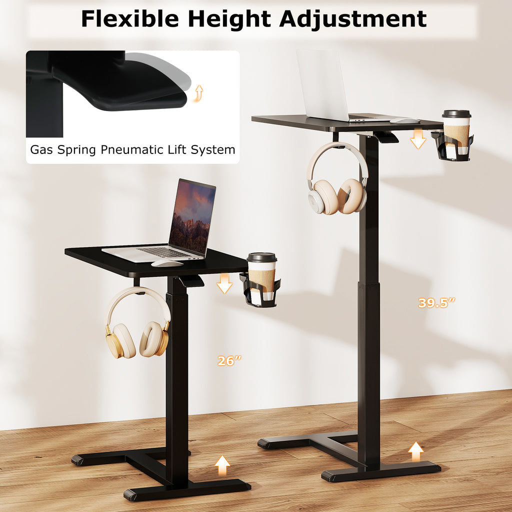 Mobile Bedside Table Height Adjustable Overbed Desk - Black