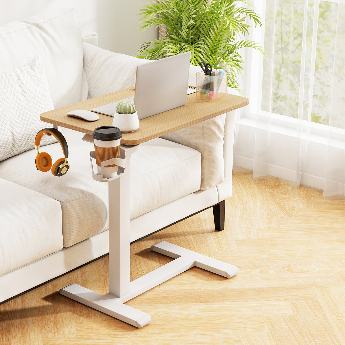 Mobile Bedside Table Height Adjustable Overbed Desk - Black
