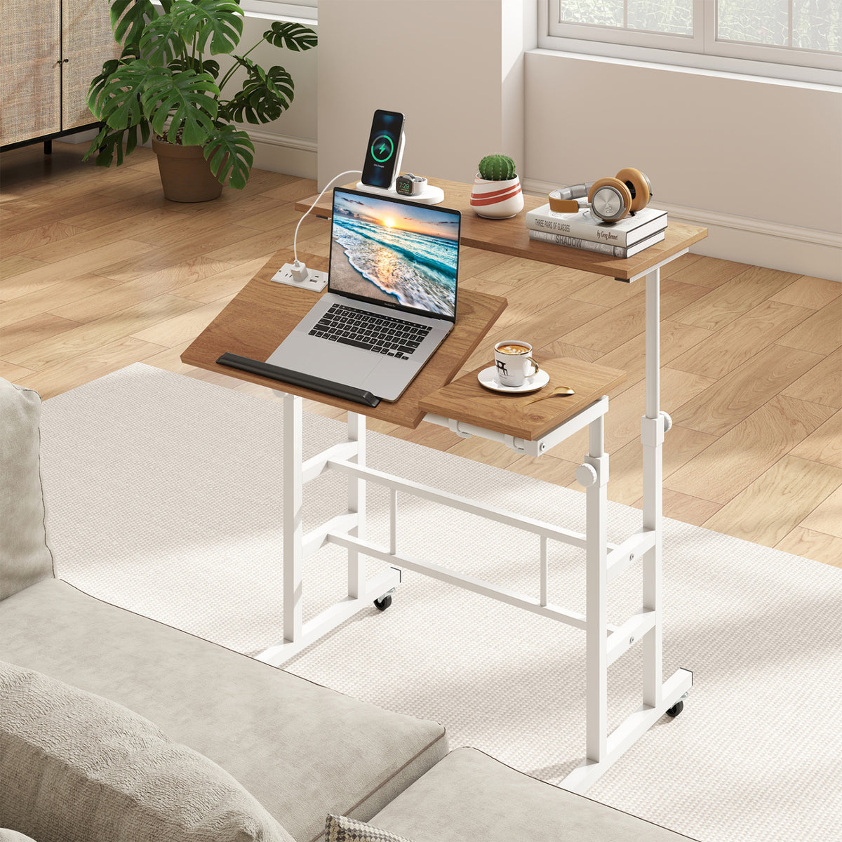 Mobile Stand-up Computer Desk Adjustable with 2 Tilting Desktops