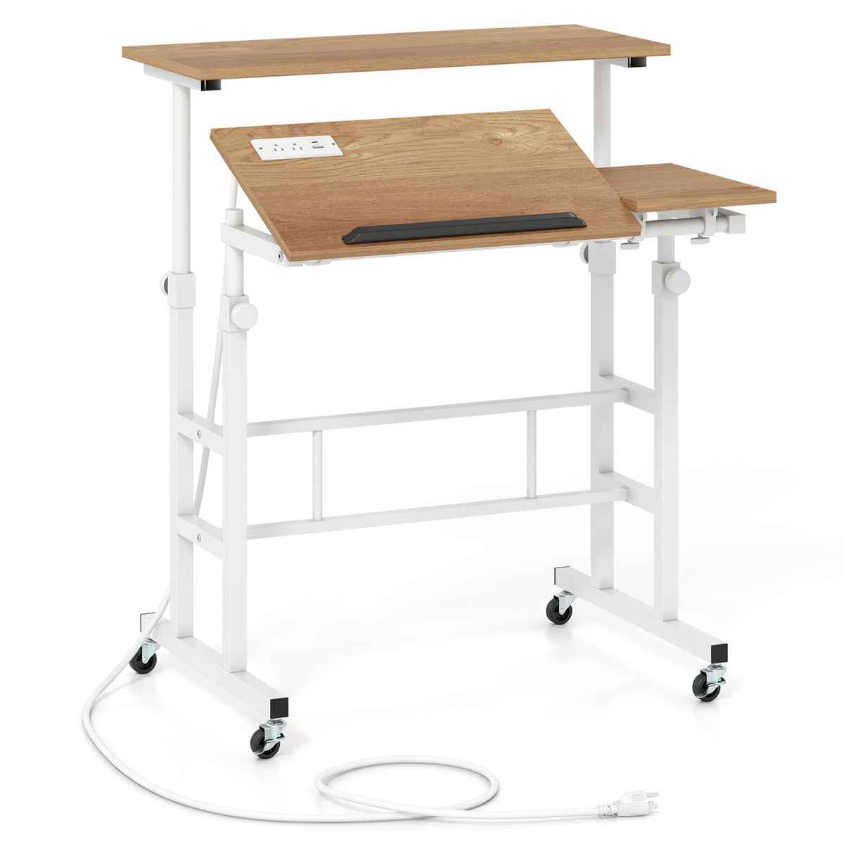 Mobile Stand-up Computer Desk Adjustable with 2 Tilting Desktops