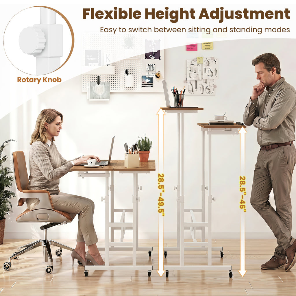 Mobile Stand-up Computer Desk Adjustable with 2 Tilting Desktops