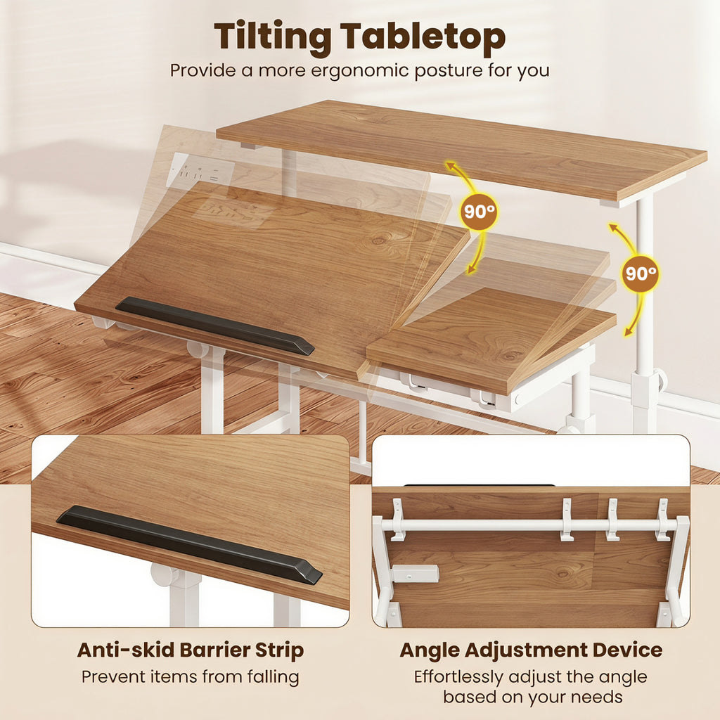 Mobile Stand-up Computer Desk Adjustable with 2 Tilting Desktops
