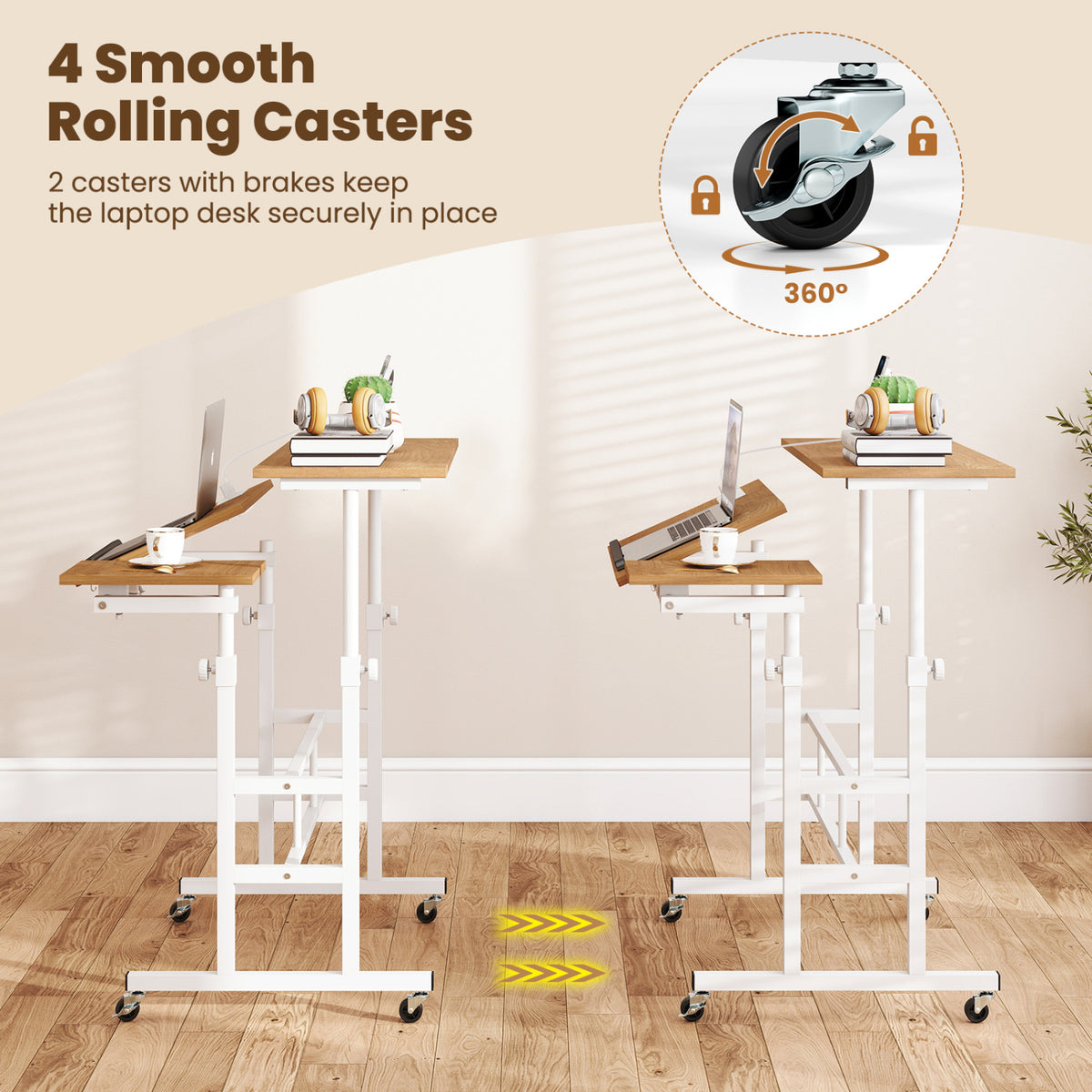 Mobile Stand-up Computer Desk Adjustable with 2 Tilting Desktops