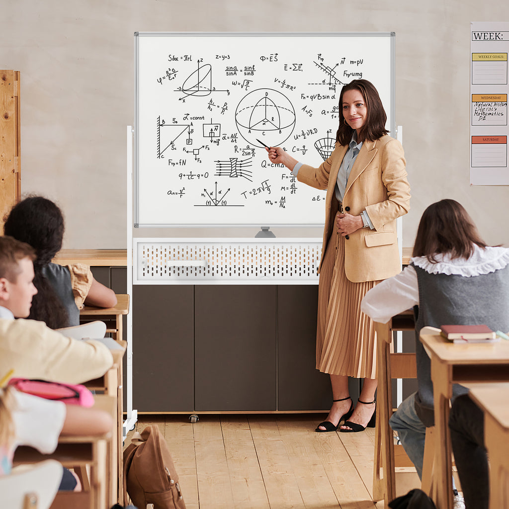 Mobile Whiteboard Adjustable Double-Sided Magnetic Board with Pegboard