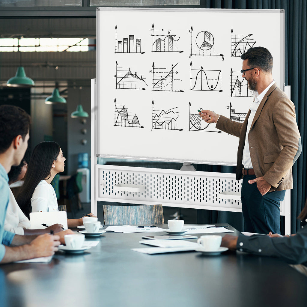 Mobile Whiteboard Adjustable Double-Sided Magnetic Board with Pegboard