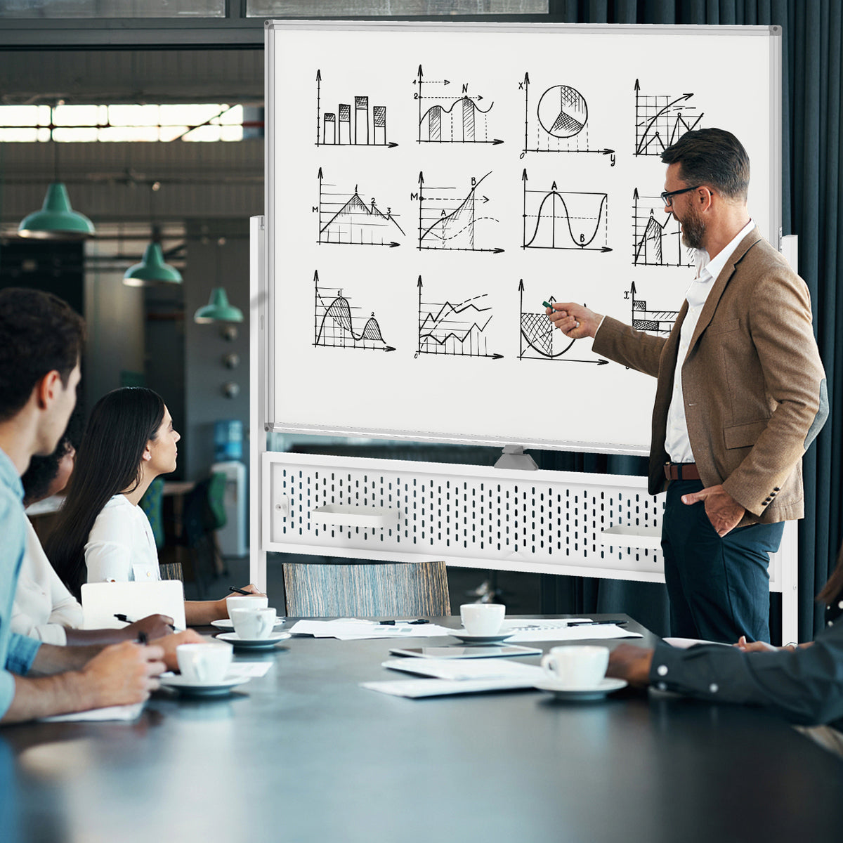 Mobile Whiteboard Adjustable Double-Sided Magnetic Board with Pegboard