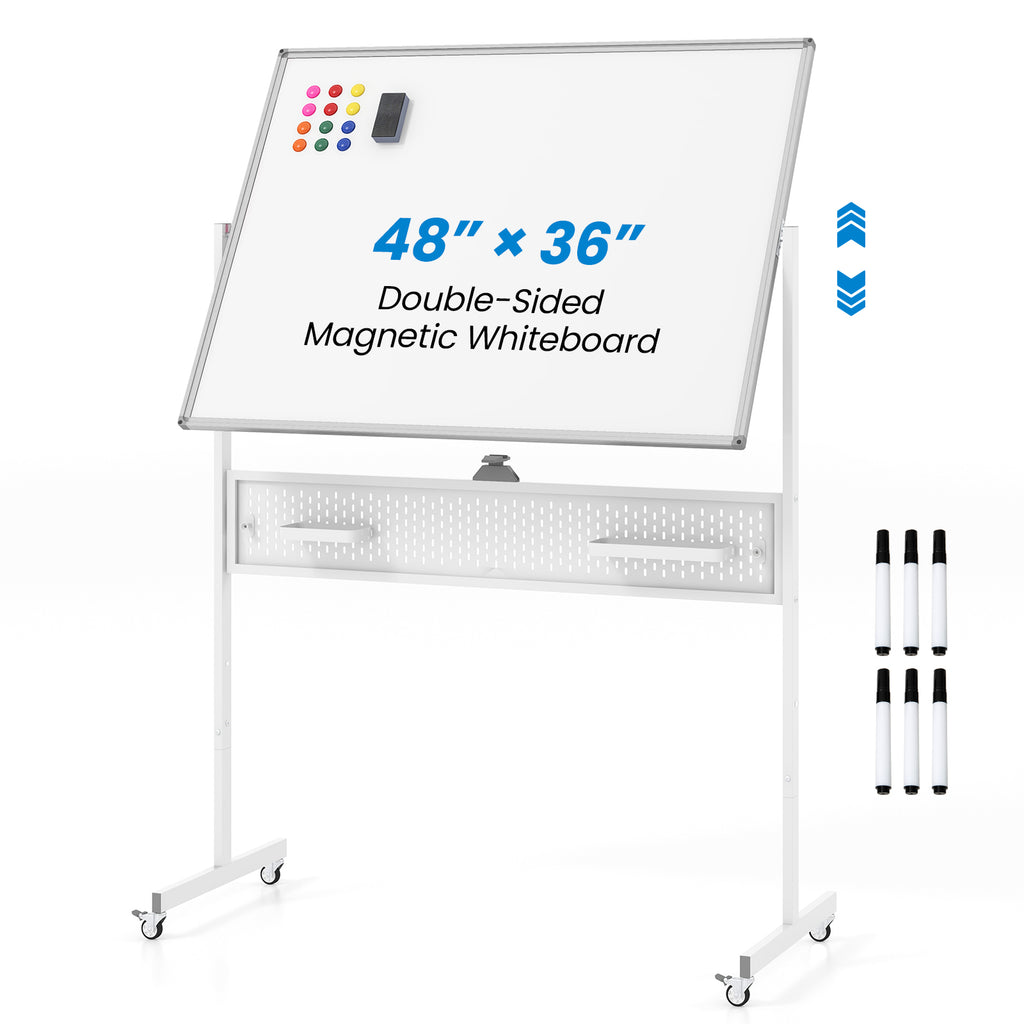 Mobile Whiteboard Adjustable Double-Sided Magnetic Board with Pegboard