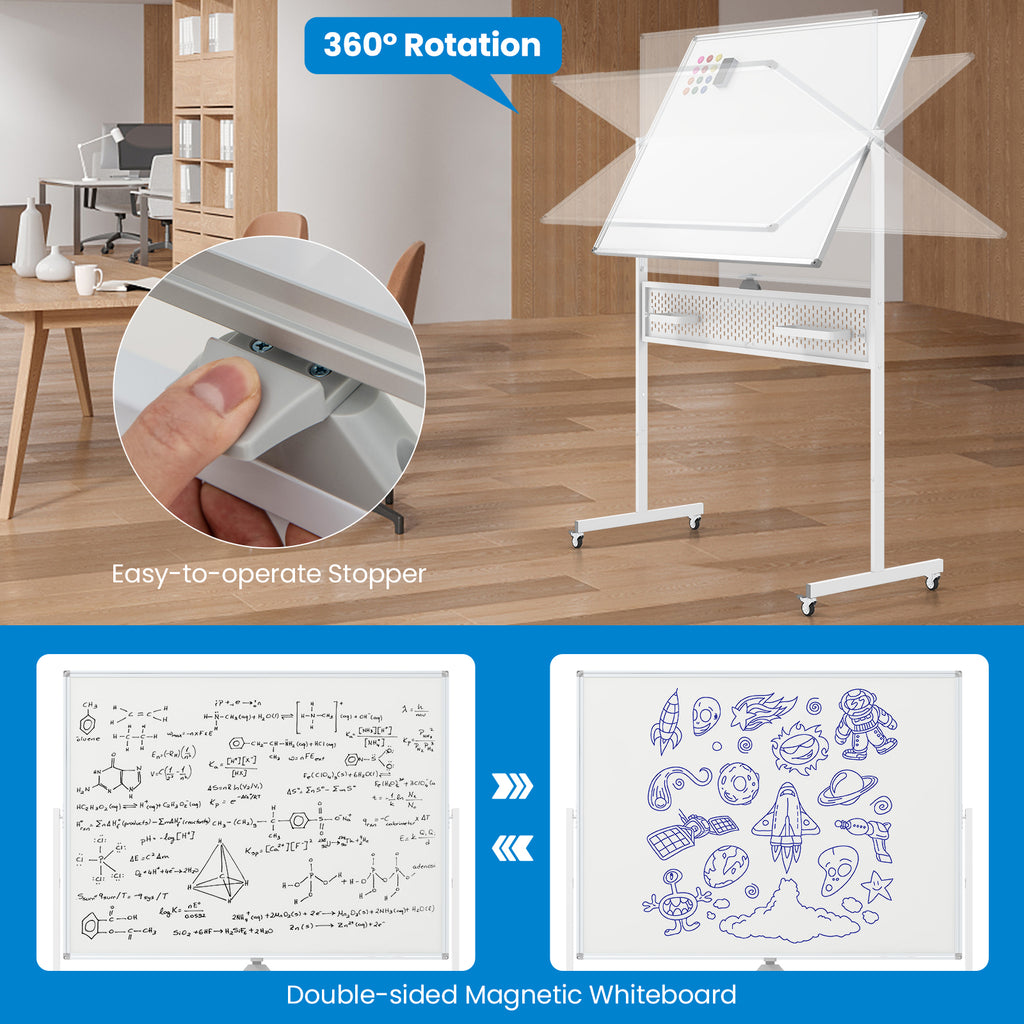 Mobile Whiteboard Adjustable Double-Sided Magnetic Board with Pegboard
