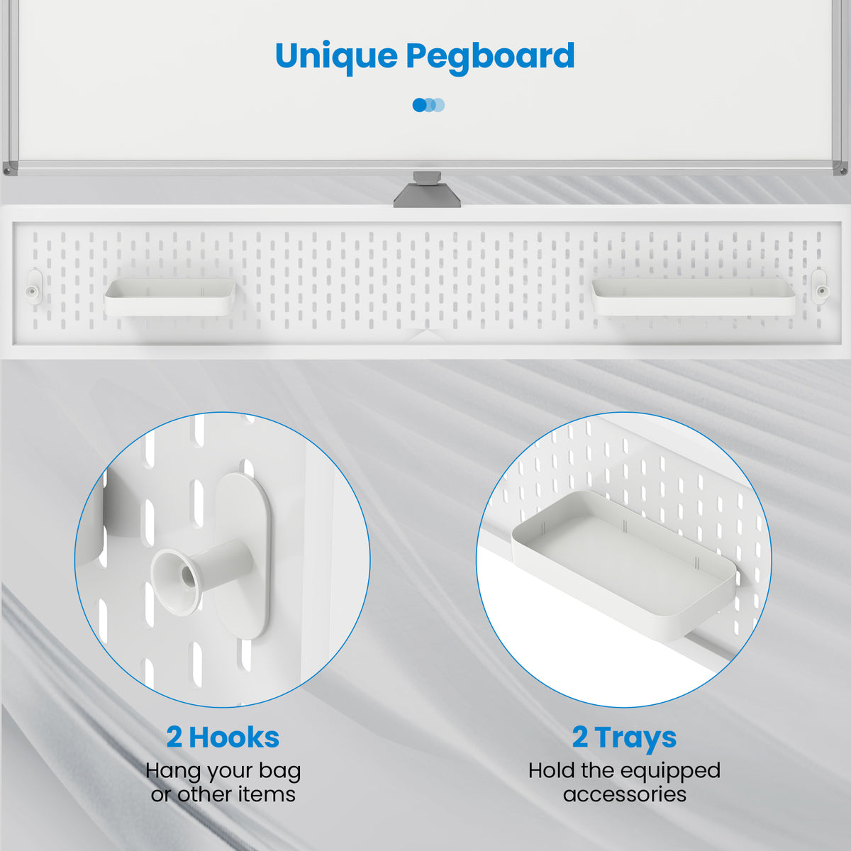 Mobile Whiteboard Adjustable Double-Sided Magnetic Board with Pegboard