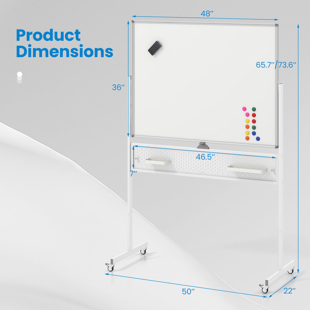 Mobile Whiteboard Adjustable Double-Sided Magnetic Board with Pegboard