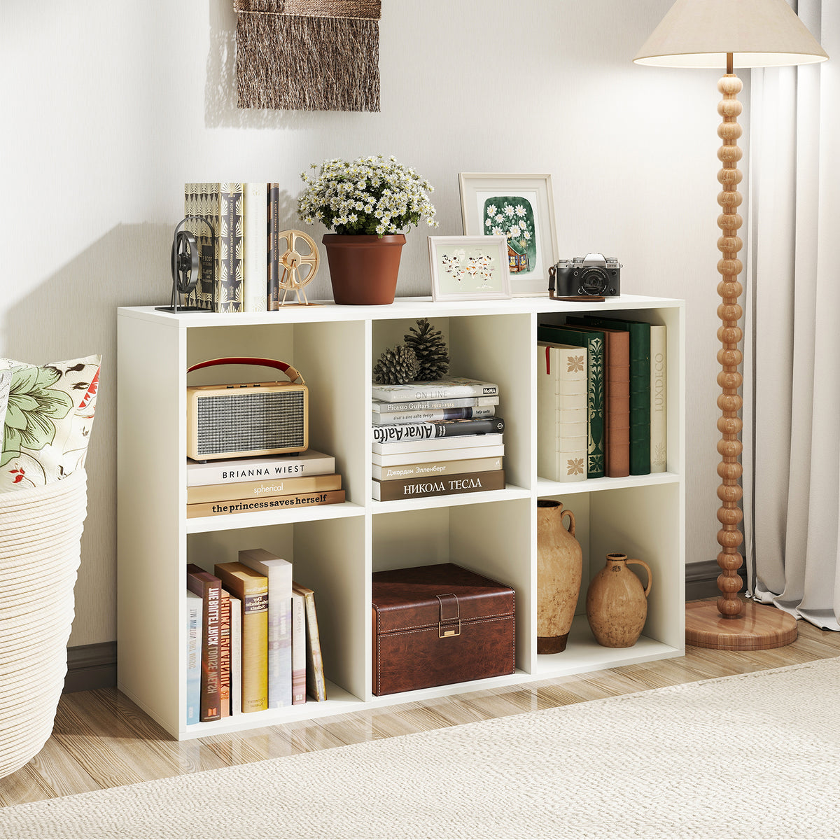 6-Cube Bookcase with Anti-tipping Kits - White
