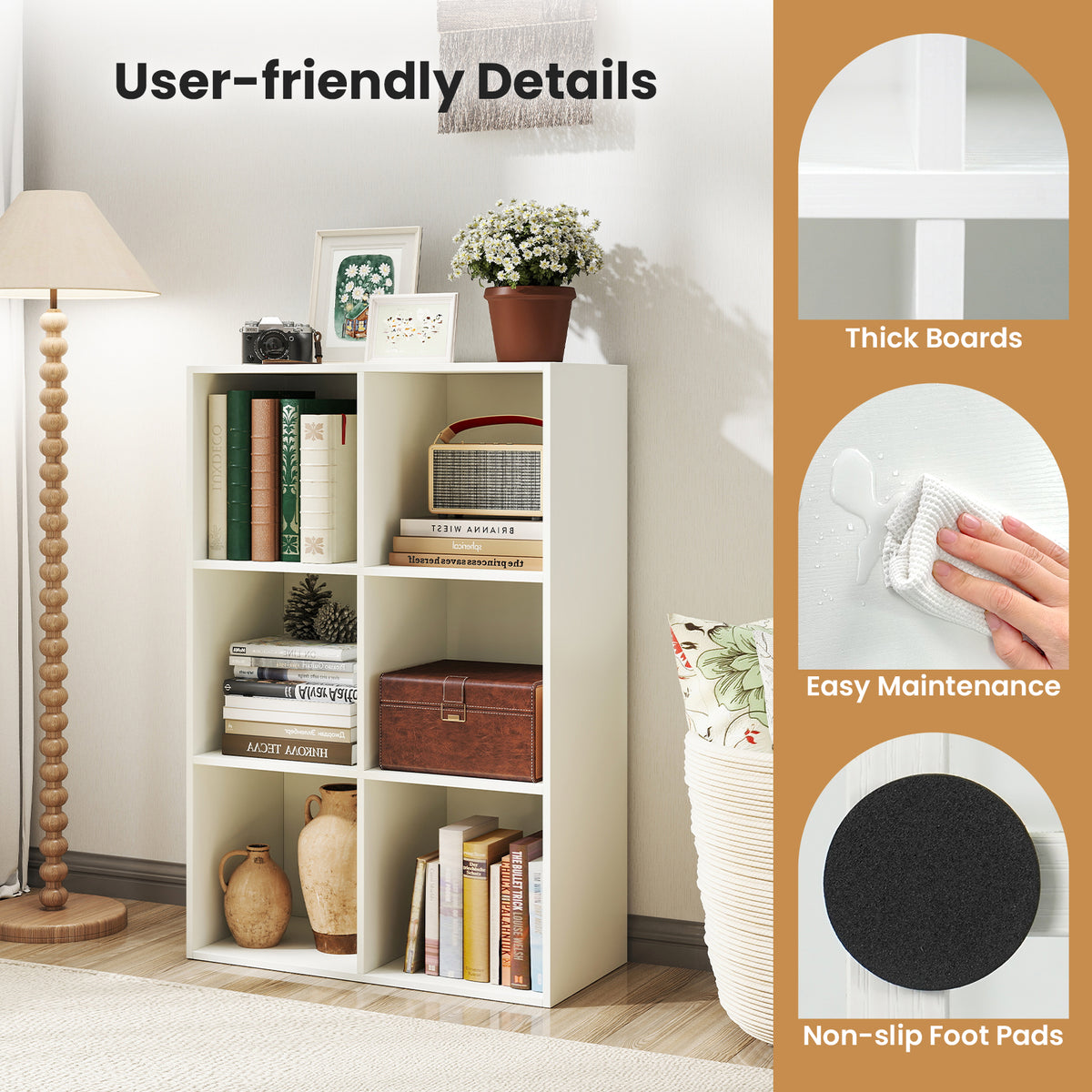 6-Cube Bookcase with Anti-tipping Kits - White