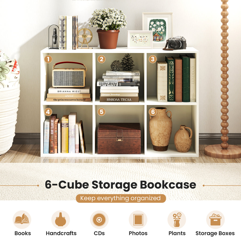 6-Cube Bookcase with Anti-tipping Kits - White