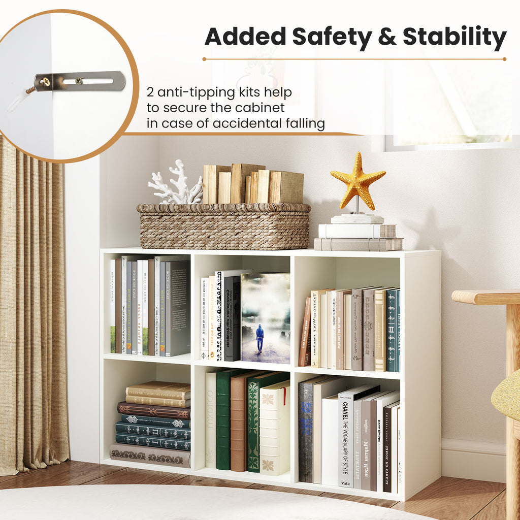 6-Cube Bookcase with Anti-tipping Kits - White