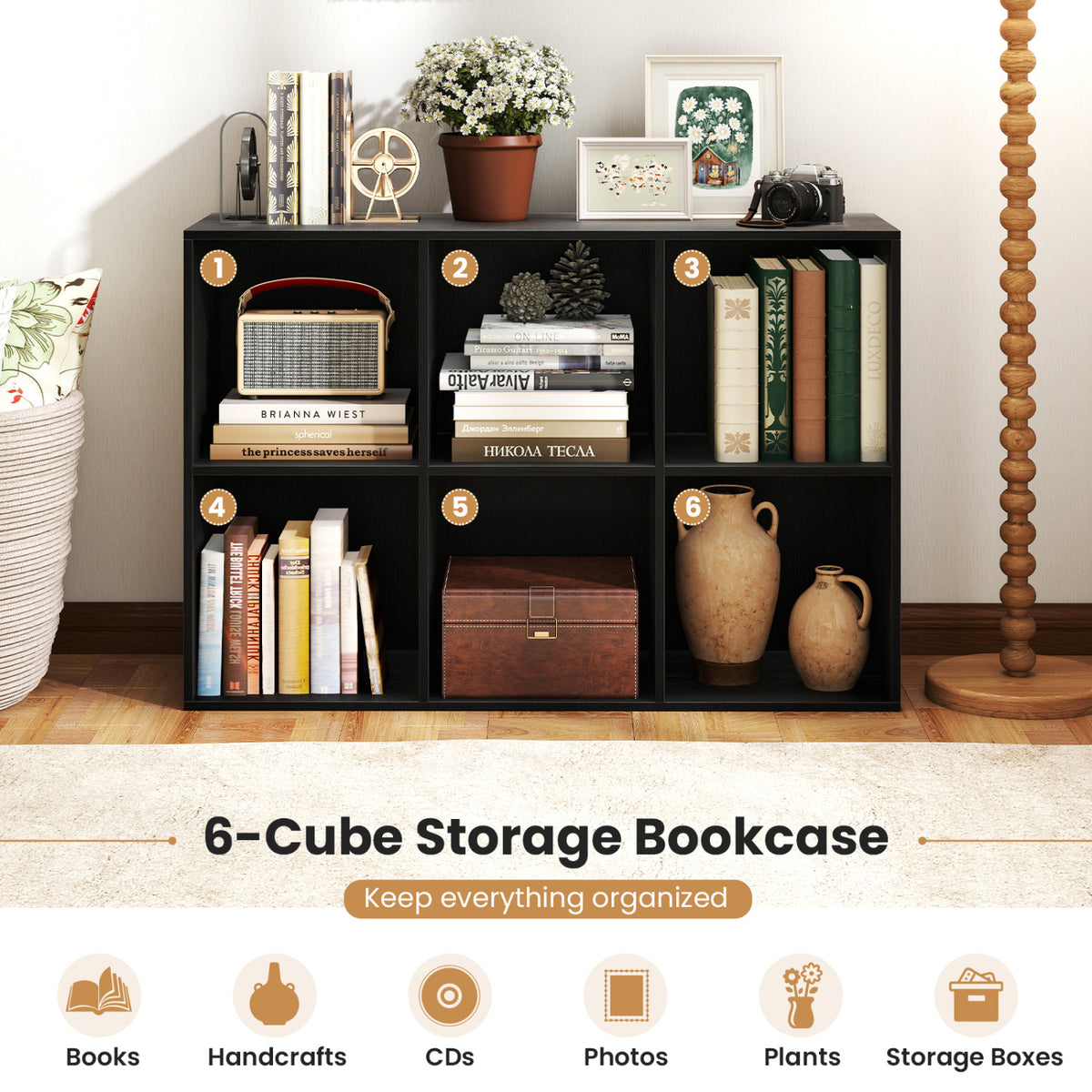 6-Cube Bookcase with Anti-Tipping Kit, Black