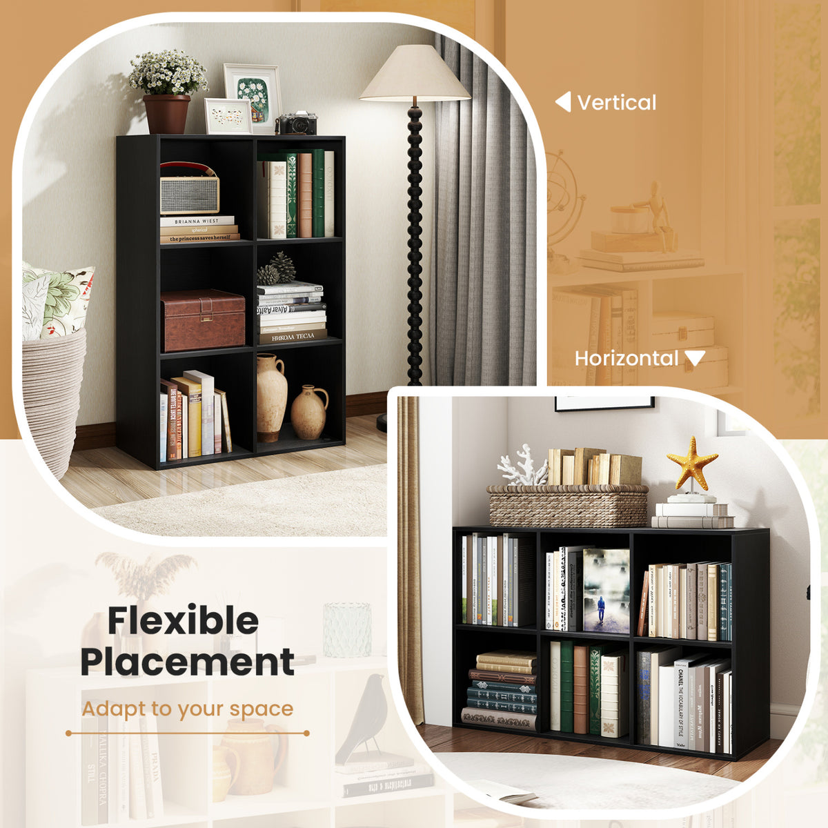 6-Cube Bookcase with Anti-Tipping Kit, Black