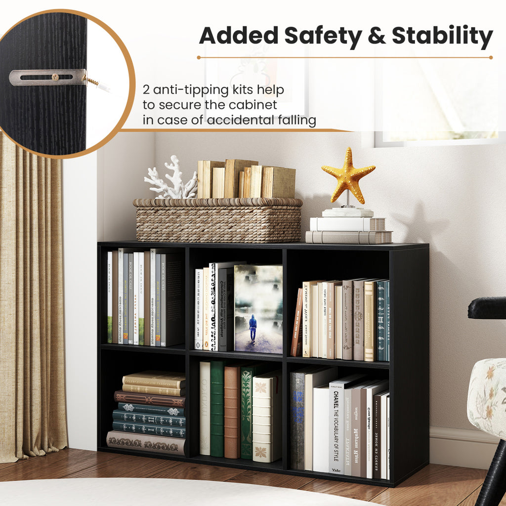 6-Cube Bookcase with Anti-Tipping Kit, Black