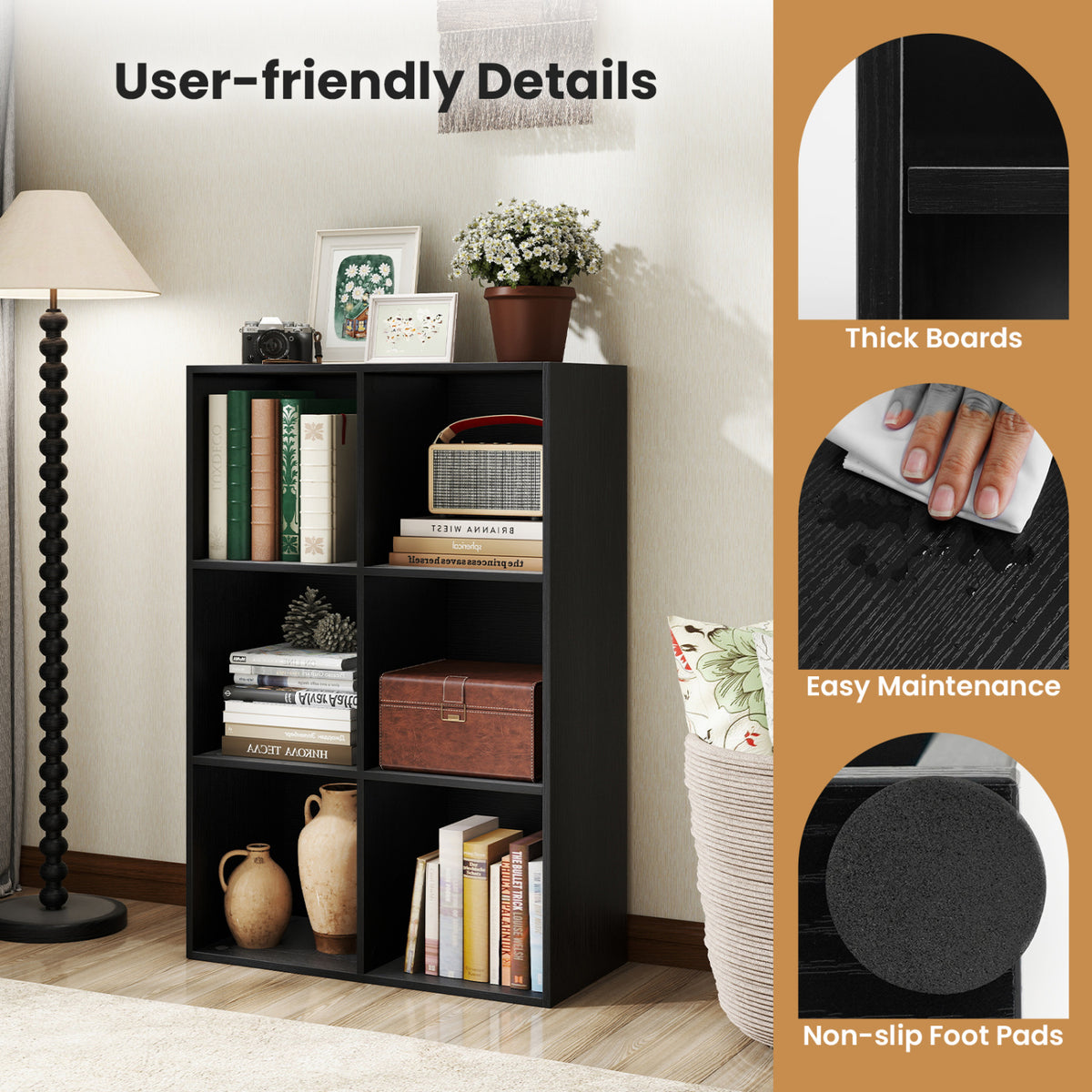 6-Cube Bookcase with Anti-Tipping Kit, Black