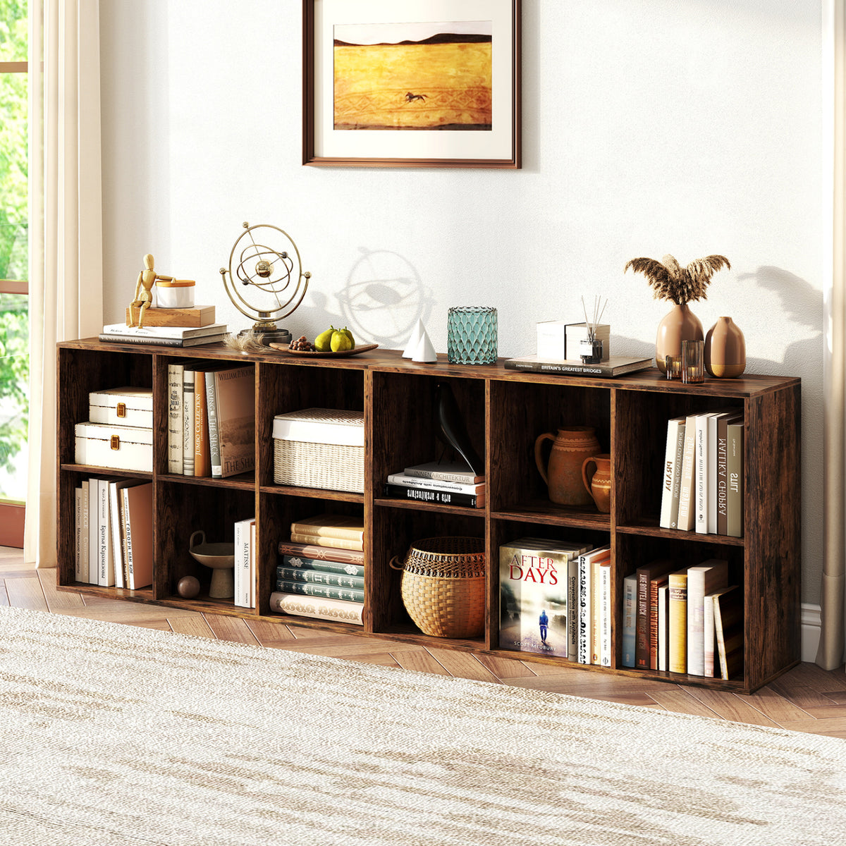 6-Cube Bookcase with Anti-Tipping Kits - Rustic Brown