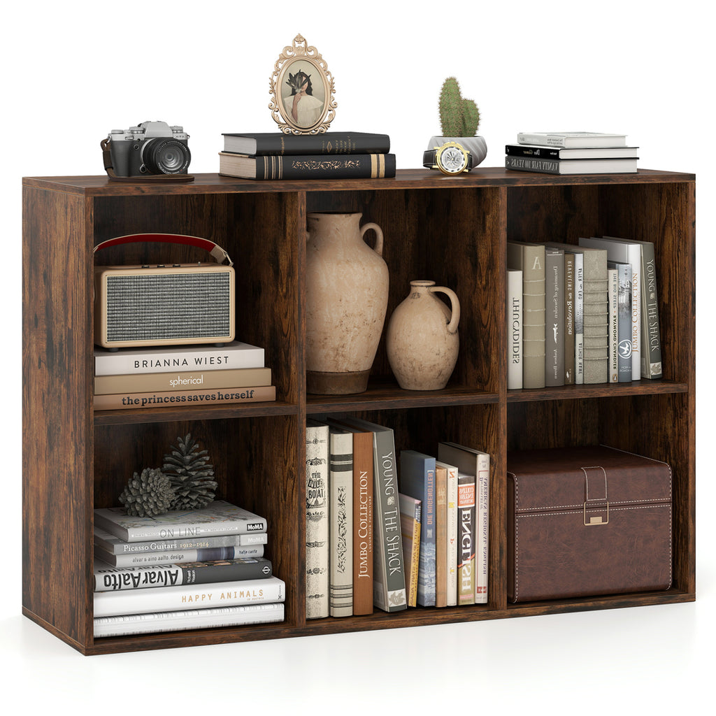 6-Cube Bookcase with Anti-Tipping Kits - Rustic Brown