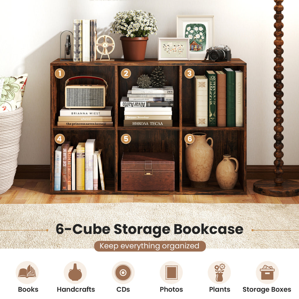 6-Cube Bookcase with Anti-Tipping Kits - Rustic Brown