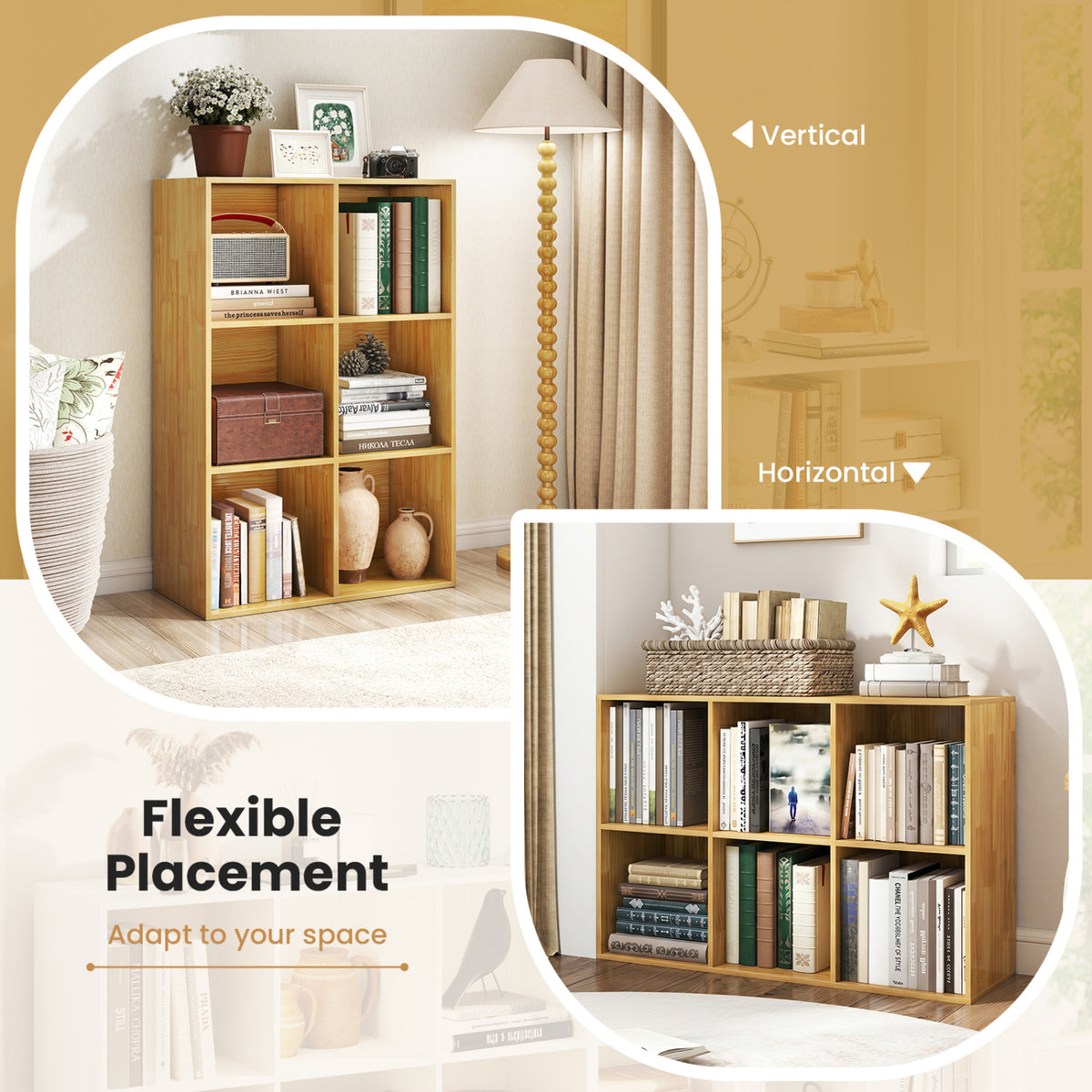 6-Cube Bookcase with Anti-Tipping Kit, Light Brown