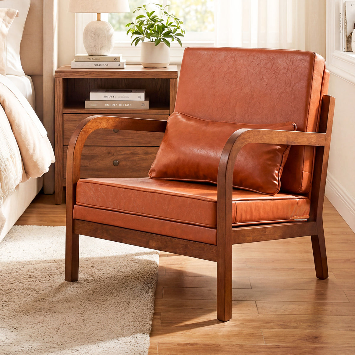 Modern Accent Chair Faux Leather Upholstered Armchair - Brown