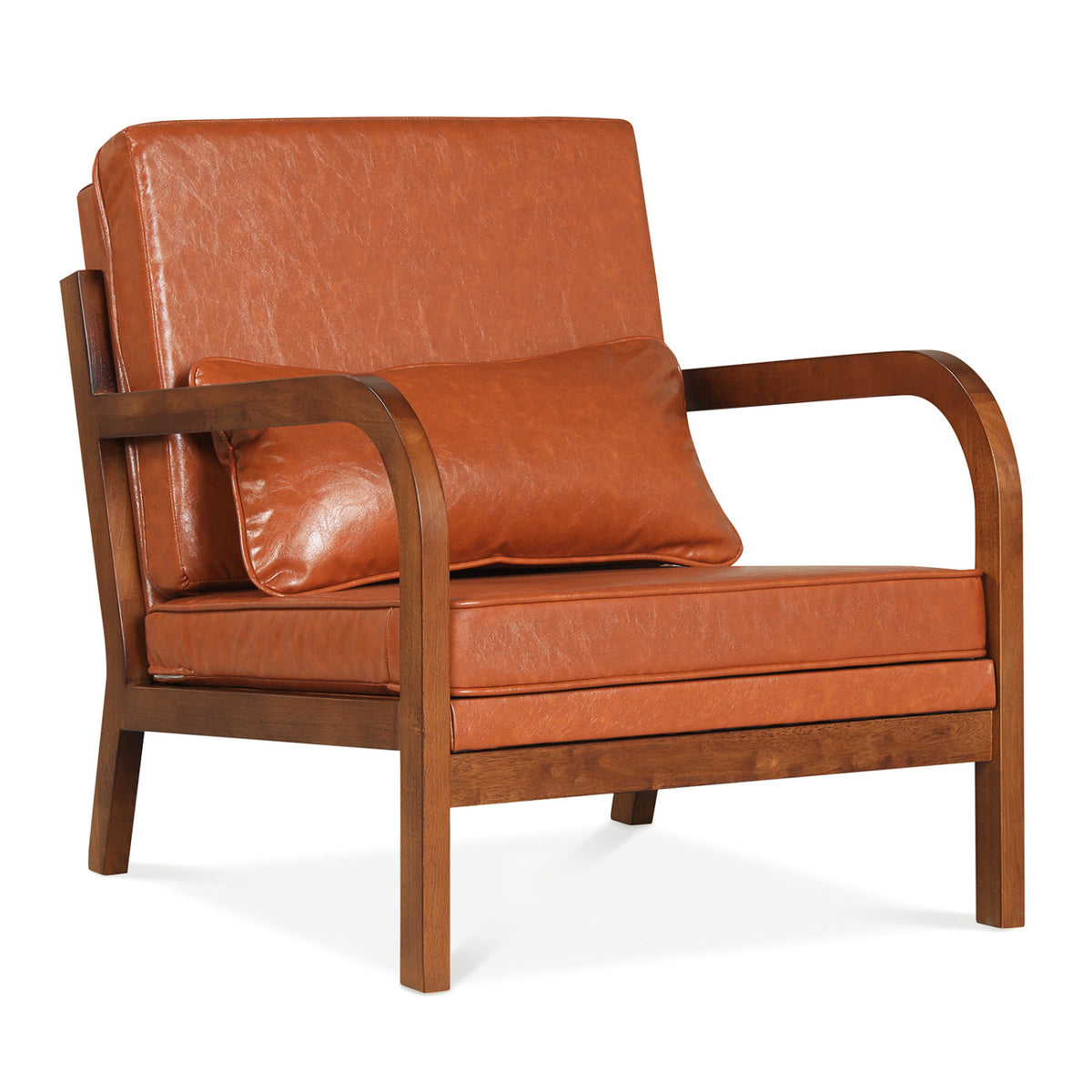Modern Accent Chair Faux Leather Upholstered Armchair - Brown