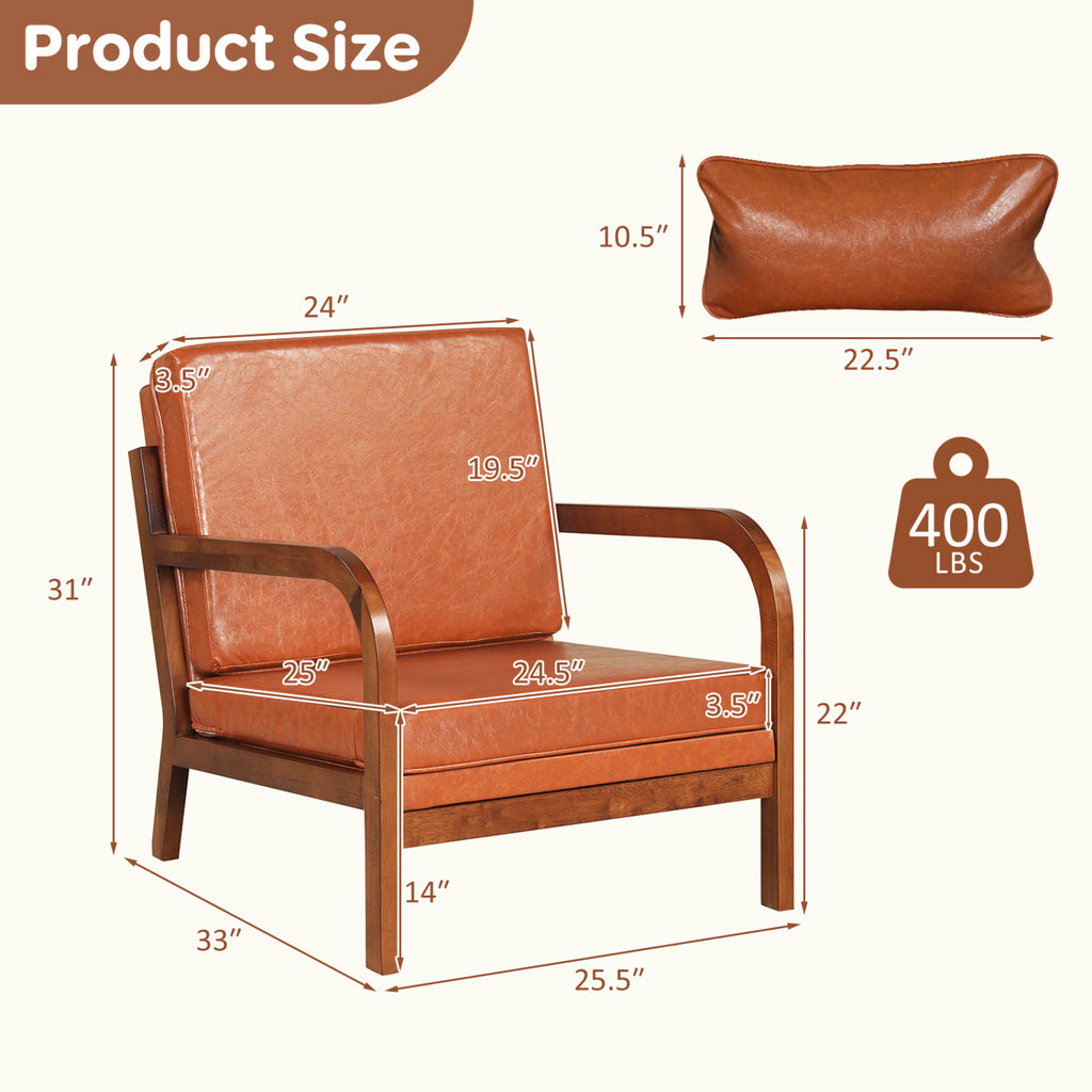 Modern Accent Chair Faux Leather Upholstered Armchair – Brown