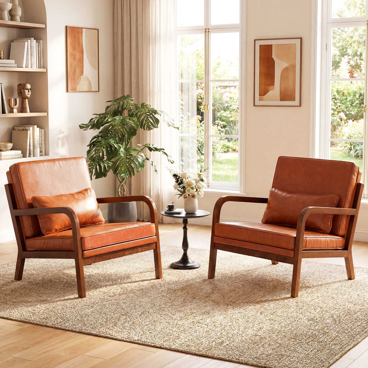 Modern Accent Chair Faux Leather Upholstered Armchair - Brown