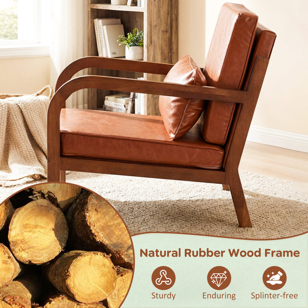 Modern Accent Chair Faux Leather Upholstered Armchair - Brown