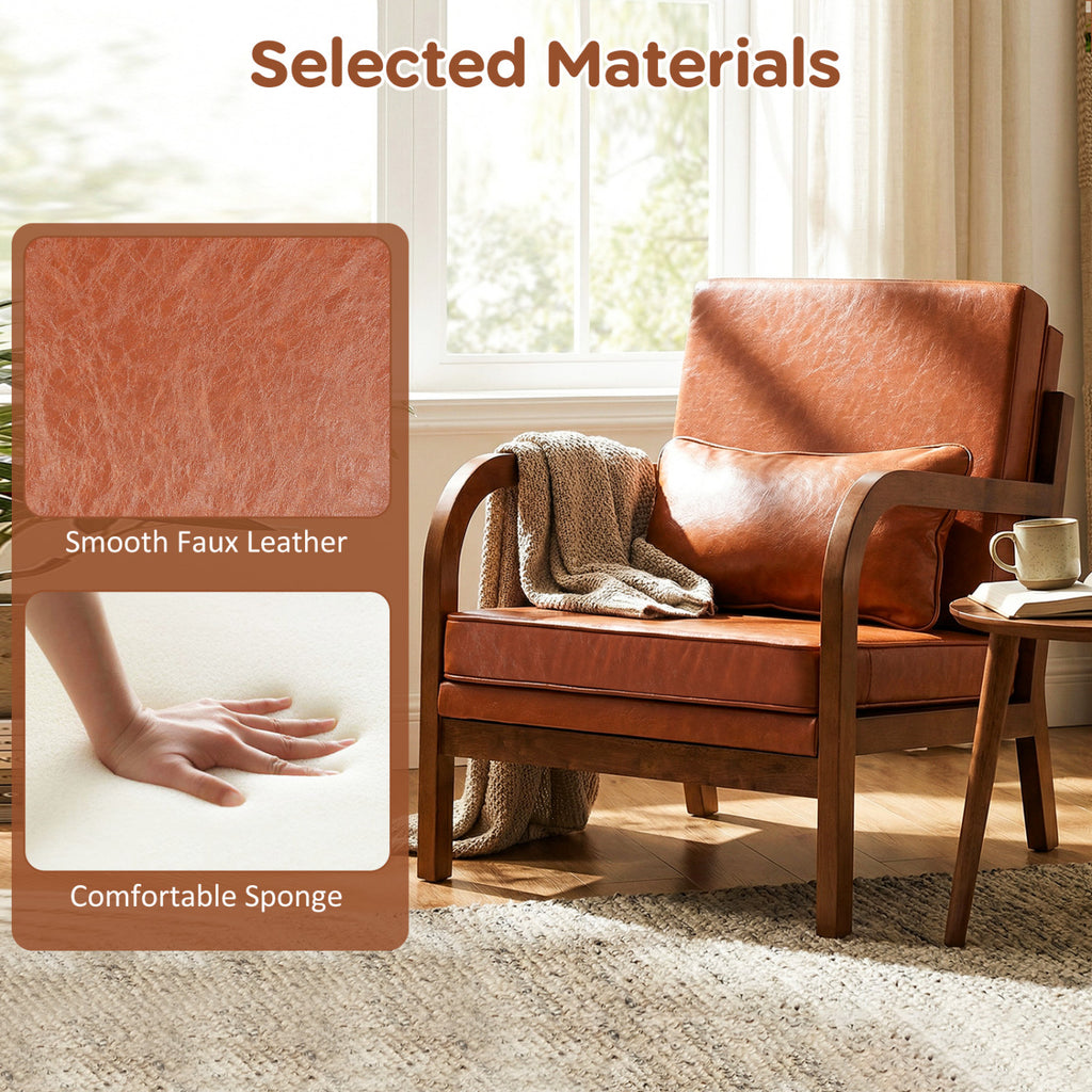 Modern Accent Chair Faux Leather Upholstered Armchair – Brown