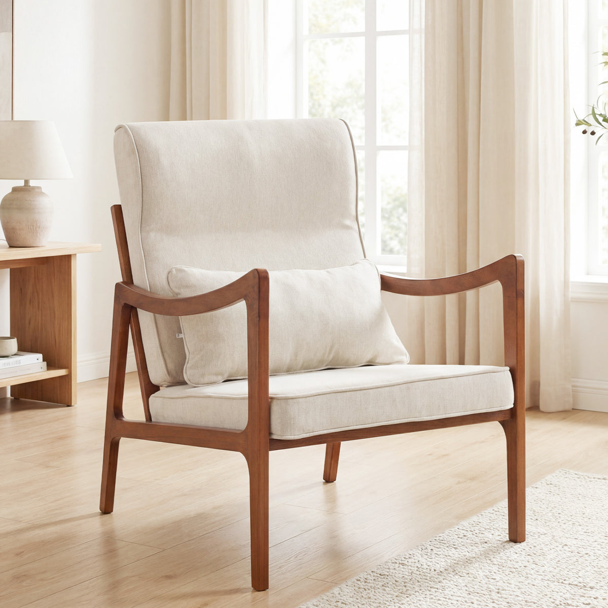 Modern Accent Armchair with Removable Cushions – White