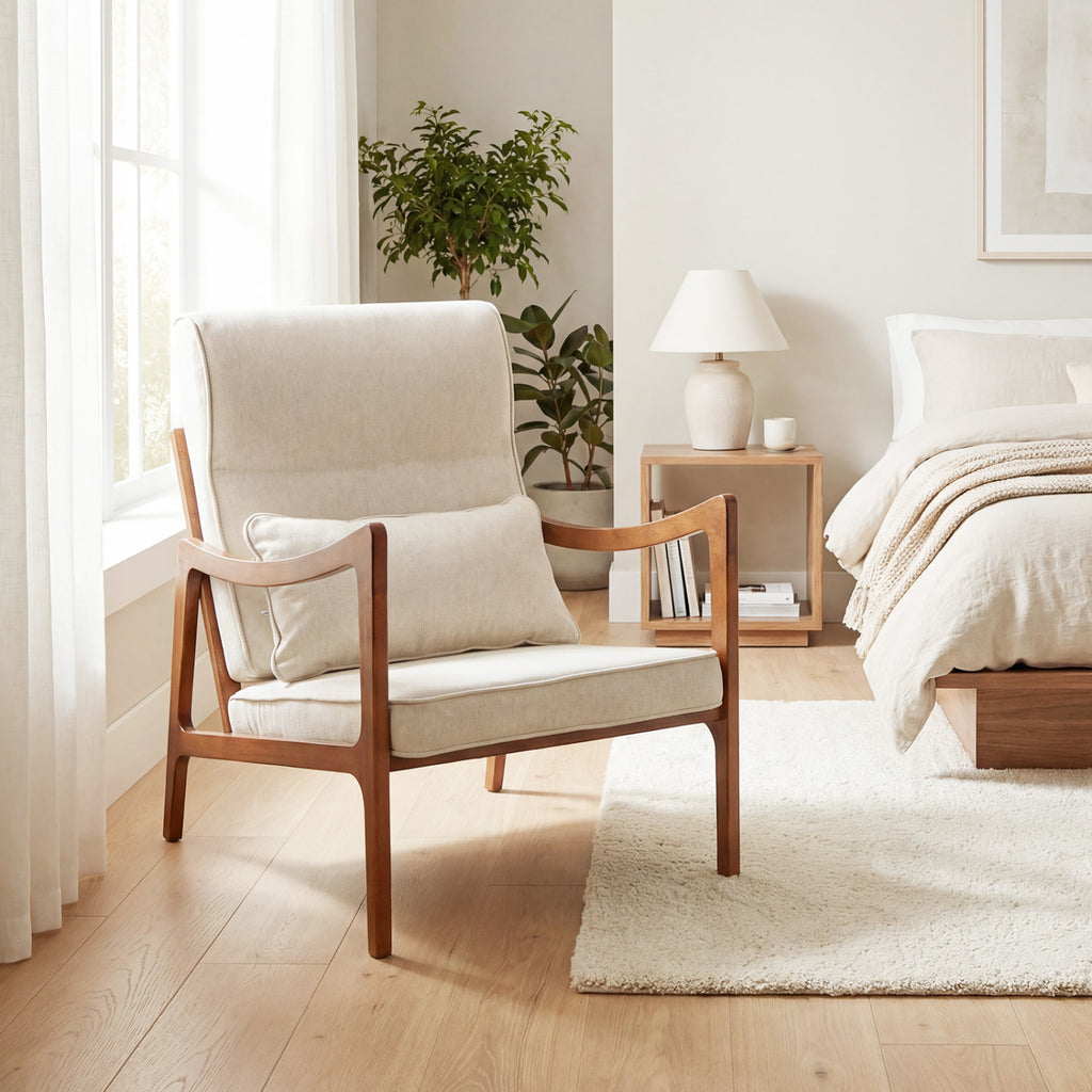 Modern Accent Armchair with Removable Cushions – White
