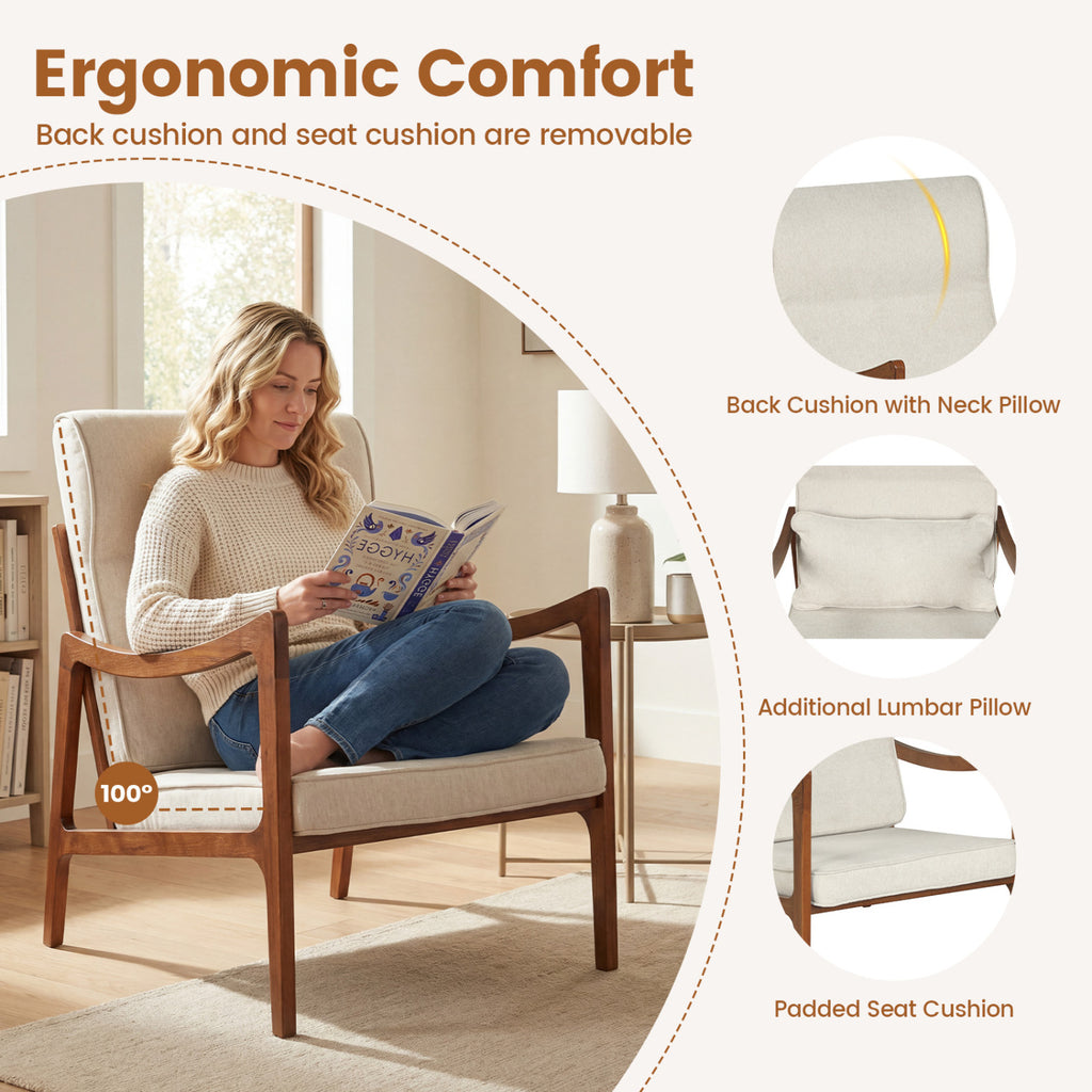 Modern Accent Armchair with Removable Cushions – White