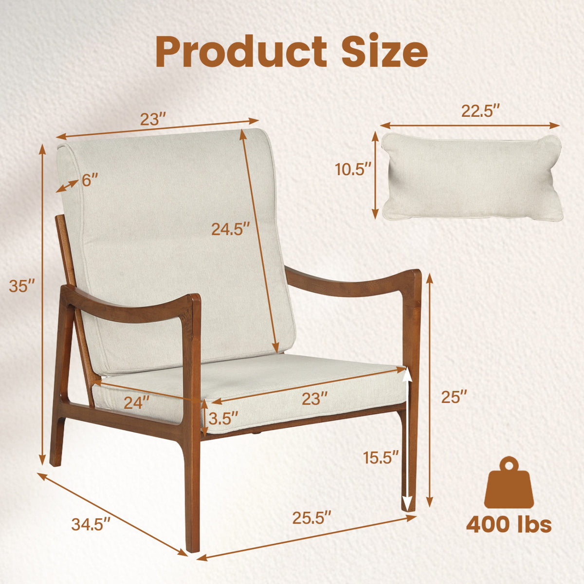 Modern Accent Armchair with Removable Cushions – White