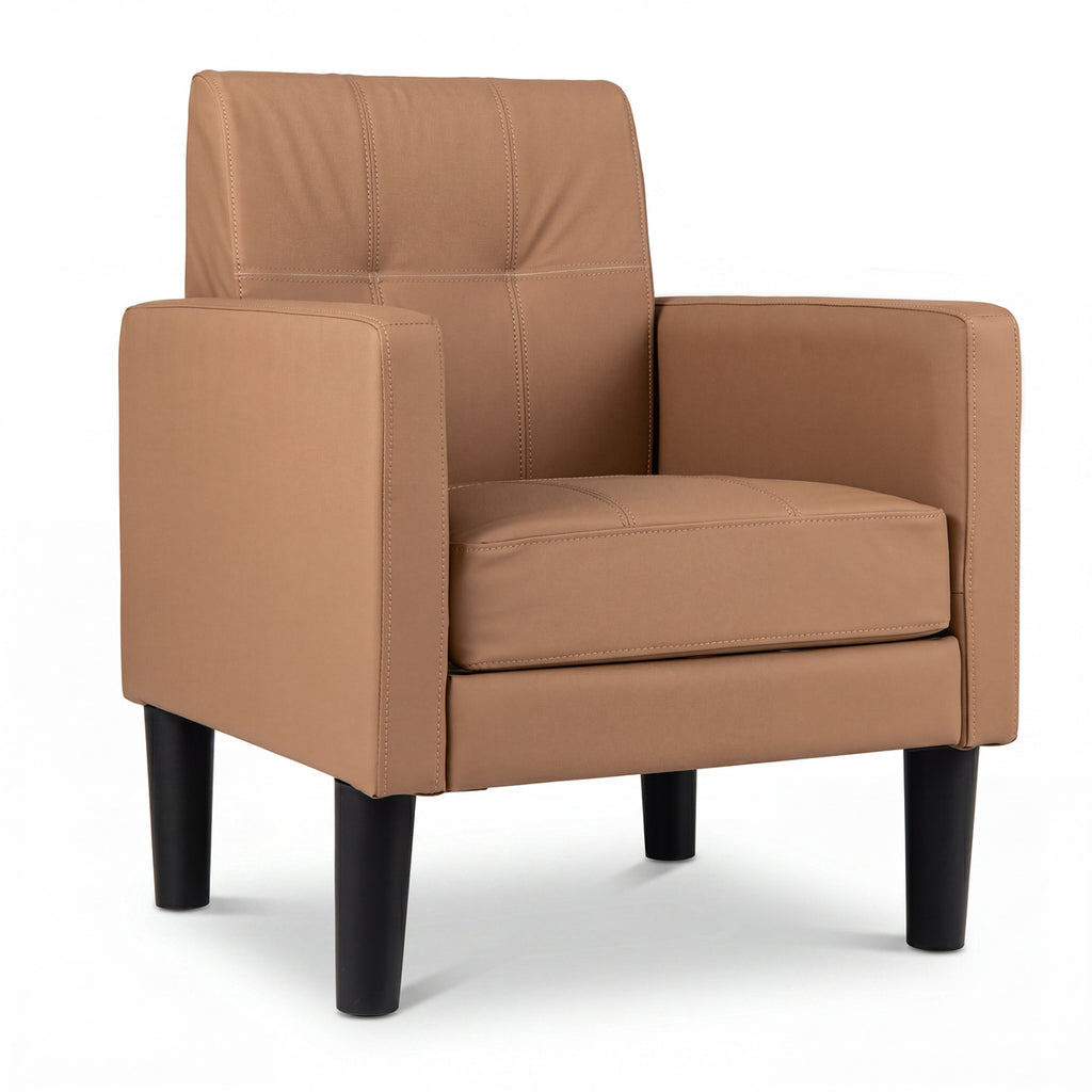 PU Leather Modern Accent Chair with Removable Cushion – Brown