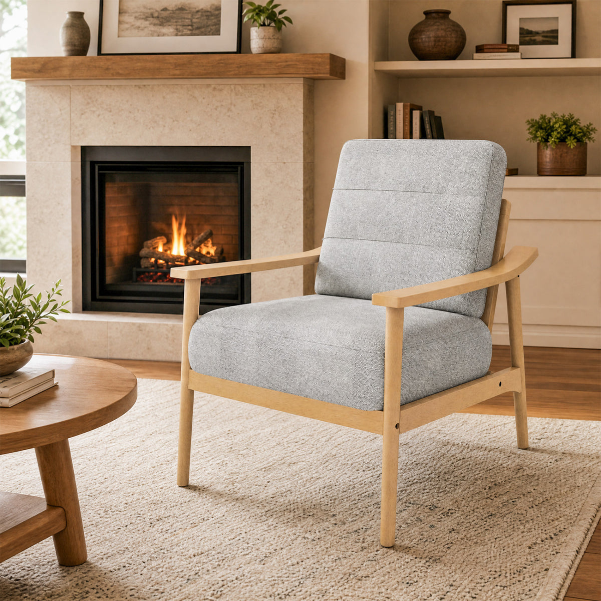 Modern Accent Chair with Padded Seat – Natural